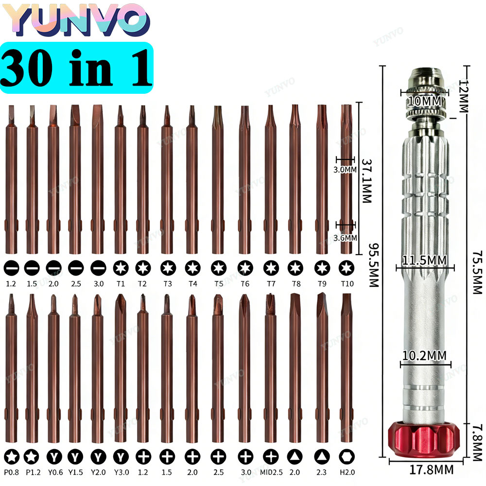 Electronics Repair Services - 30-in-1 Magnetischer Präzisions-Schraubendreher-Satz, S2-Stahl-Bits, Reparatur-Werkzeugset für